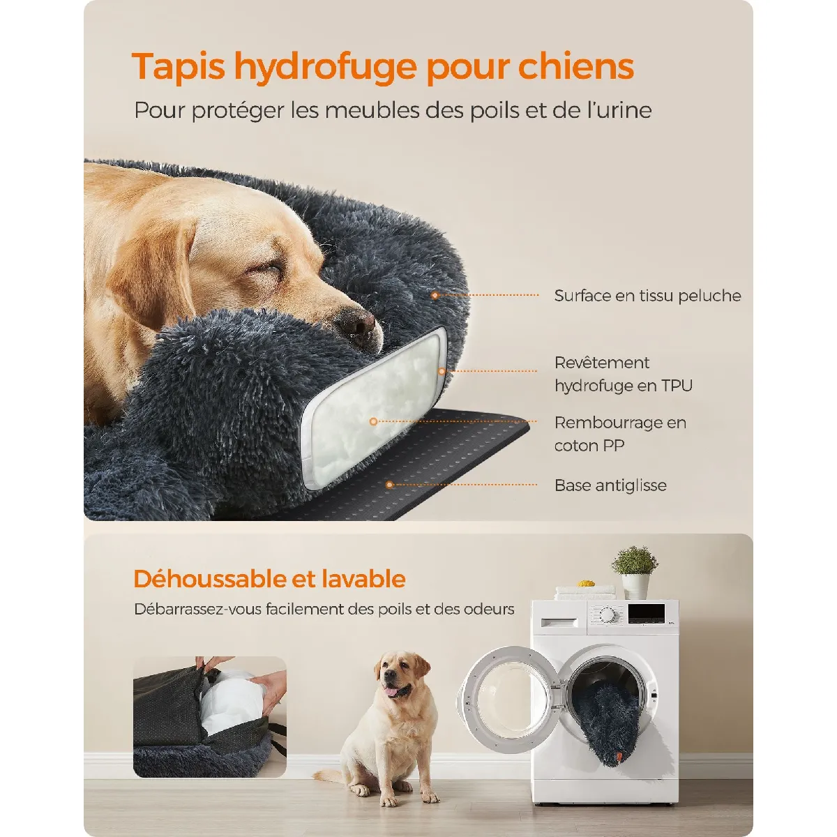 Comparer les prix de Panier pour chien tissu peluche tapis couverture de protection pour canapé taille XL pour chiens de moyenne et grande taille 122 x 95 x 18 cm gris 12_0005949