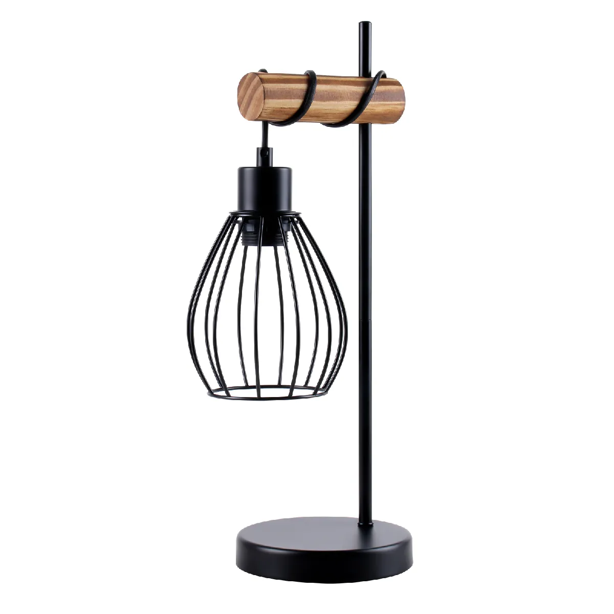 Zmh Lampe de table bois métal - Noir