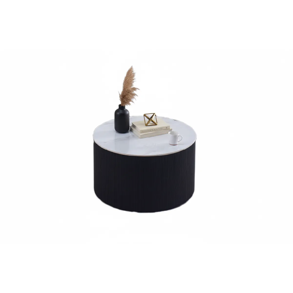 Comparer les prix de Table Basse VALMY – Pieds Noirs & Céramique Marbre – 90x45 cm