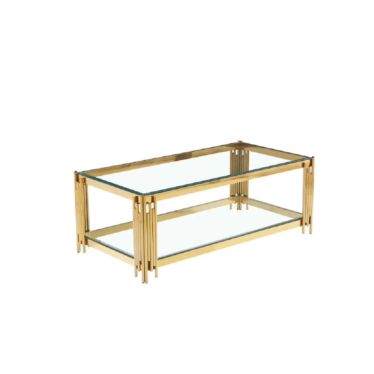 Meilleurs prix pour Table Basse FLUTE Gold et plateau en verre 120x60x45 cm