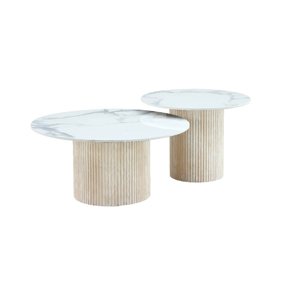 Meilleurs prix pour Duo de Tables Basses Gigognes MINA Effet Travertin & Plateau Céramique – 60x45 / 80x38 cm