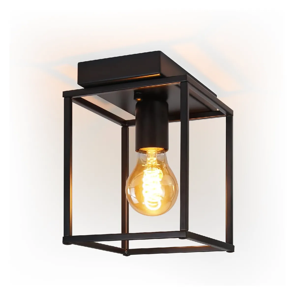Zmh plafonnier métal rond vintage - Noir
