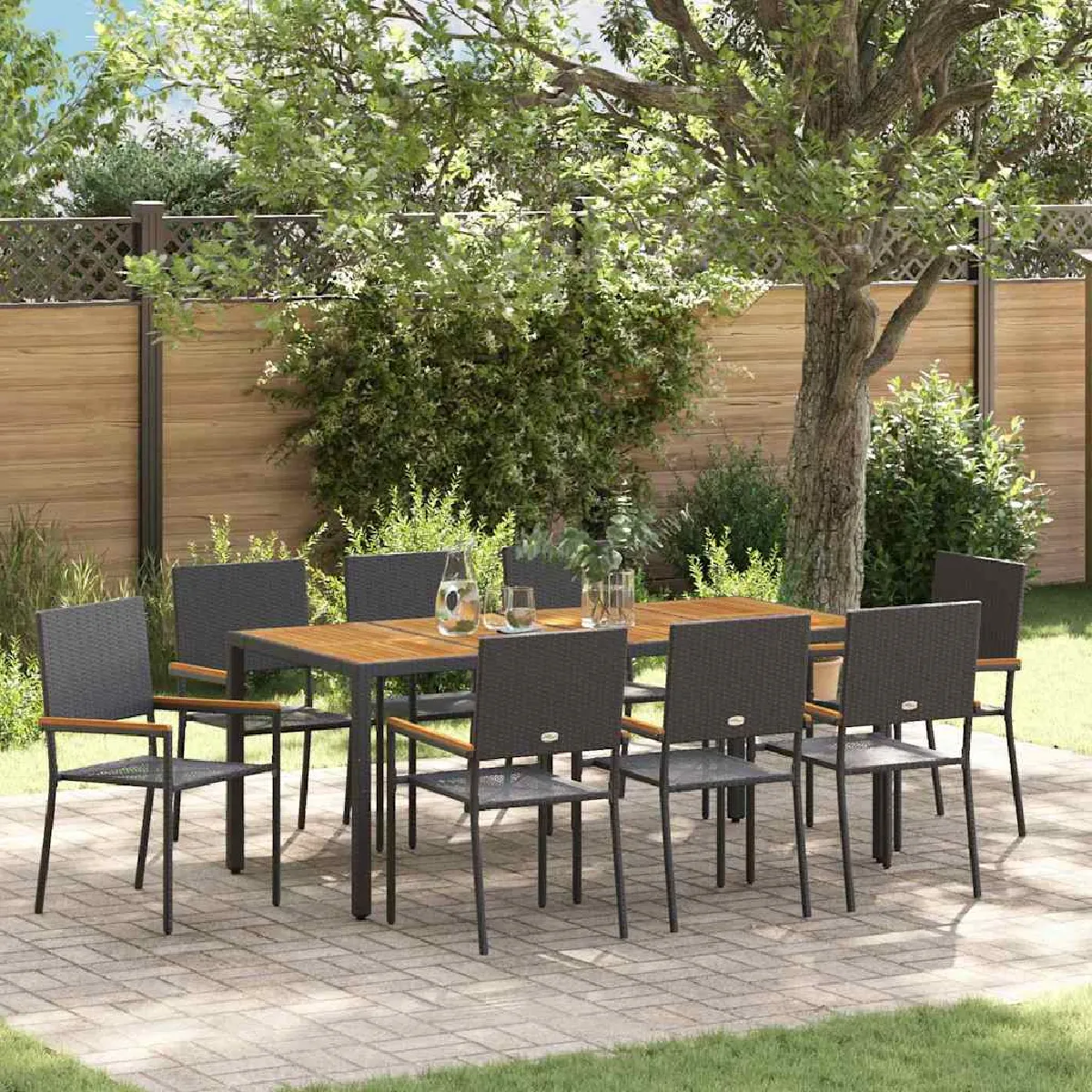 vidaXL Ensemble de salle à manger pour jardin 9 pcs Noir polyrotin