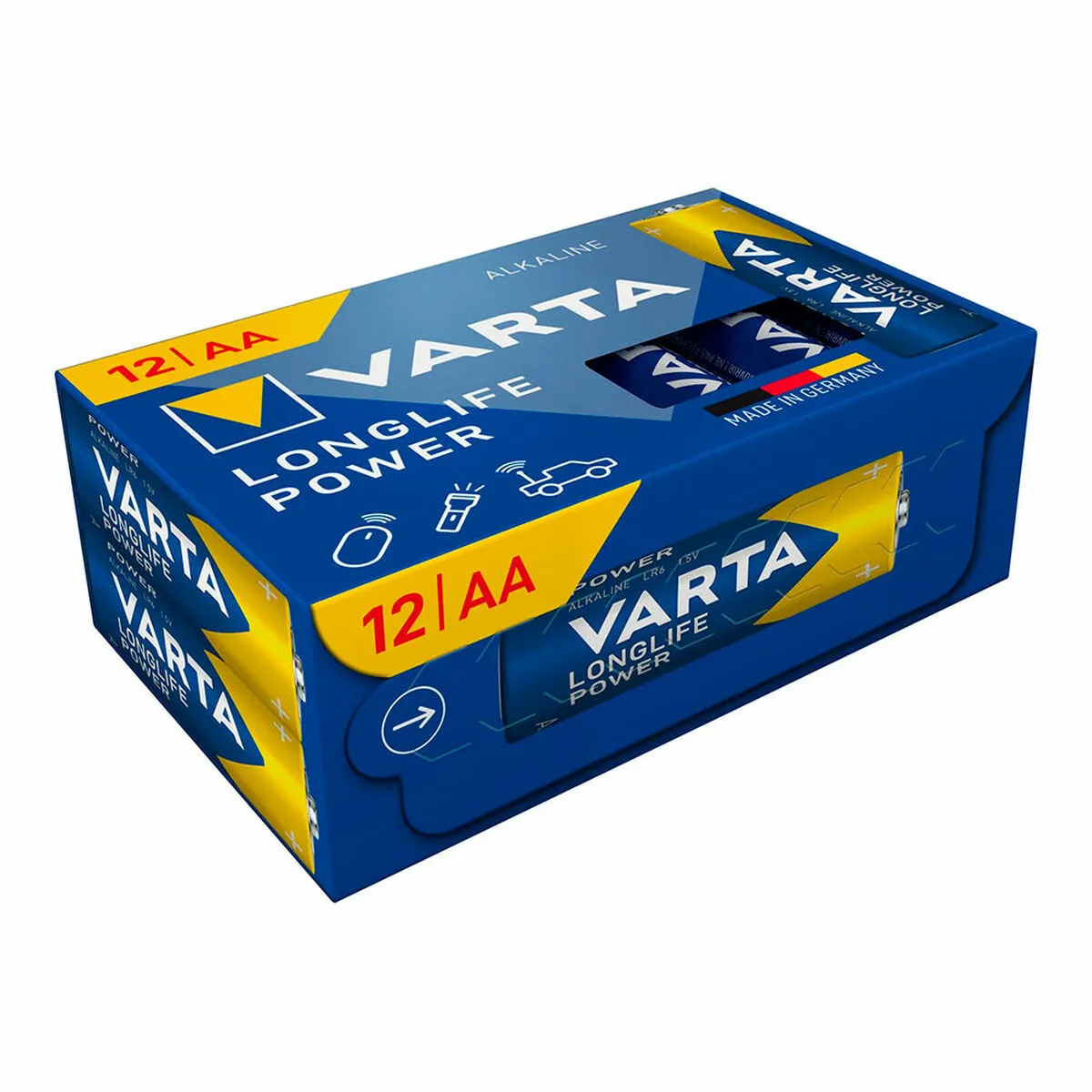VARTA Piles AA lot de 12 Longlife Power Alcalines 1 5V Cube emballage recyclé à 90% adaptées aux jouets sans fil lampes de poche Made in Germany