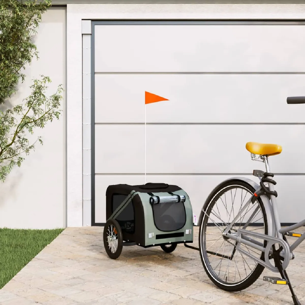vidaXL Remorque de vélo pour animaux de compagnie noir et gris