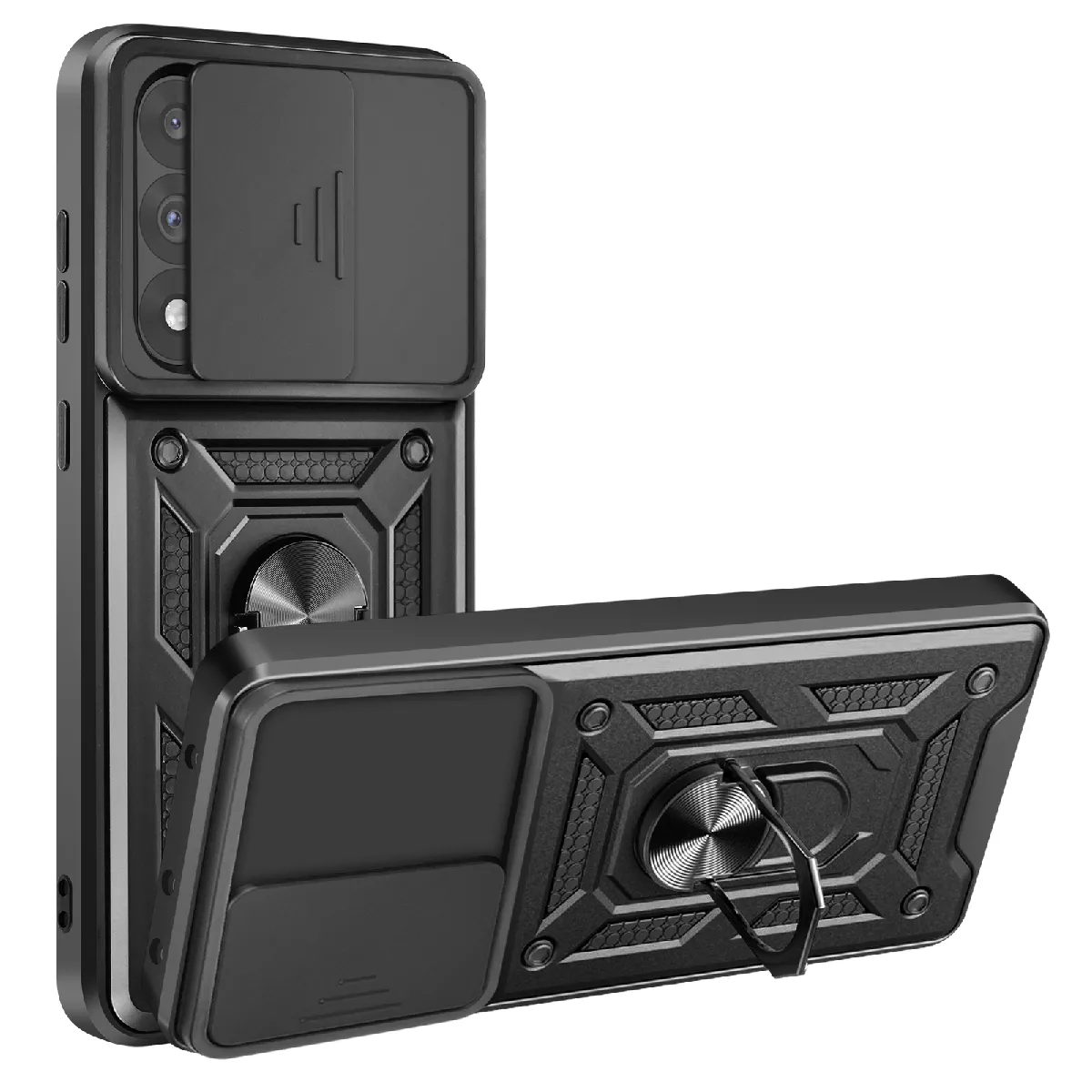 Avizar Noir Coque Pour Oneplus Nord 5 Avec Bague Support Et Cache Caméra Coulissant