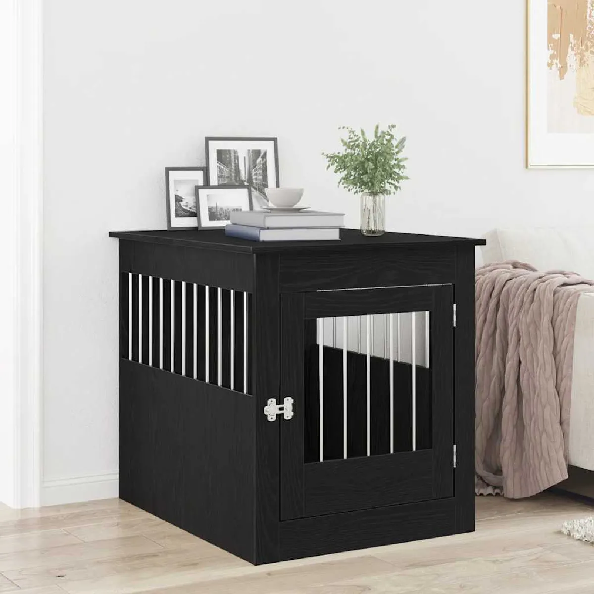 vidaXL Meuble pour cage à chien en chêne noir 64,5 x 80 x 71 cm en bois d'ingénierie