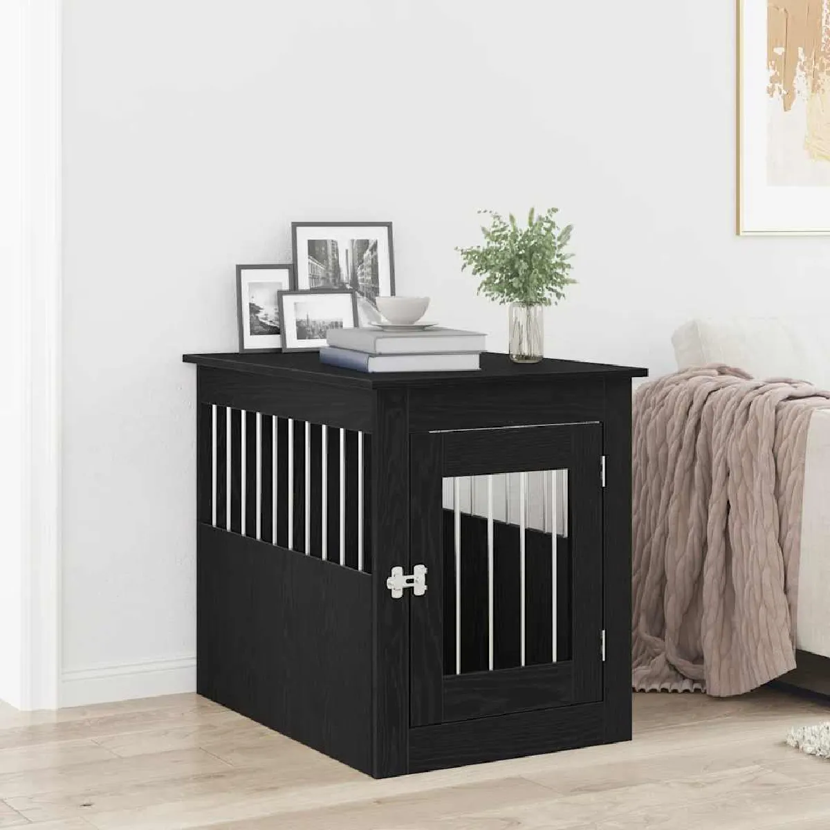 Meilleurs prix pour vidaXL Meuble pour cage à chien en chêne noir 55 x 75 x 65 cm en bois d'ingénierie