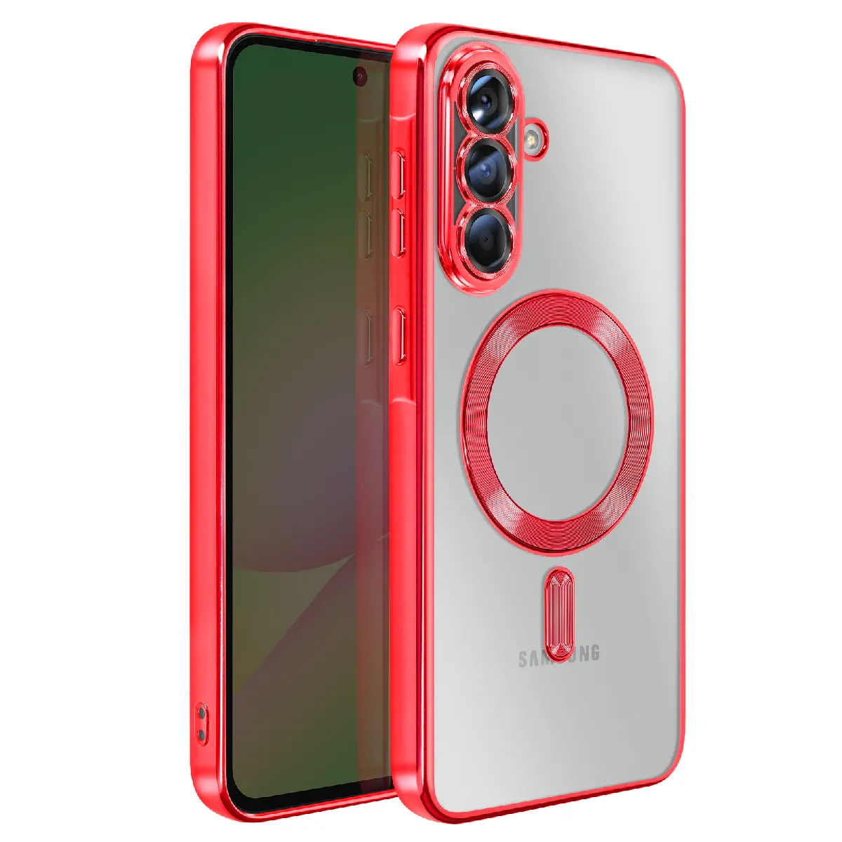 Avizar Rouge Coque Pour Galaxy A56 Compatible Magsafe Avec Contour Chromé