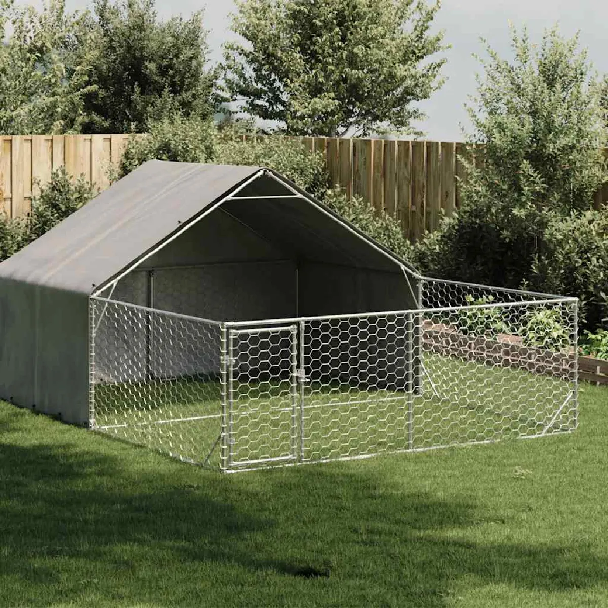 Vidaxl Niche dextérieur pour chien enclos 5x3x19 m acier galvanisé cage de chien dextérieur grande cage de chien niche
