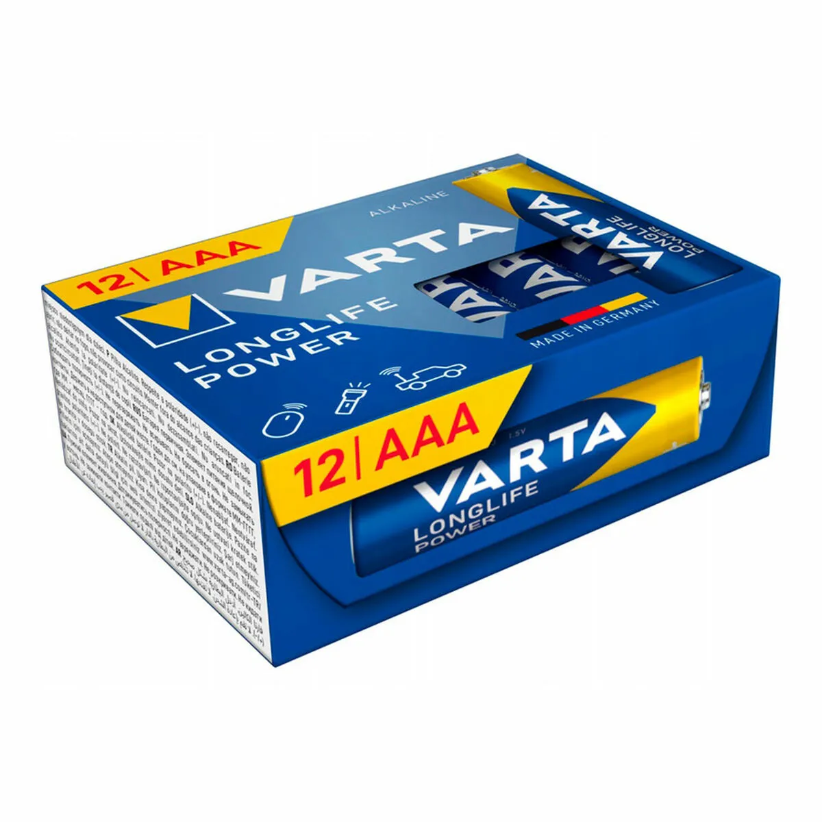VARTA Piles AAA lot de 12 Longlife Power Alcalines 1 5V Cube emballage recyclé à 90% adaptées aux jouets sans fil lampes de poche Made in Germany
