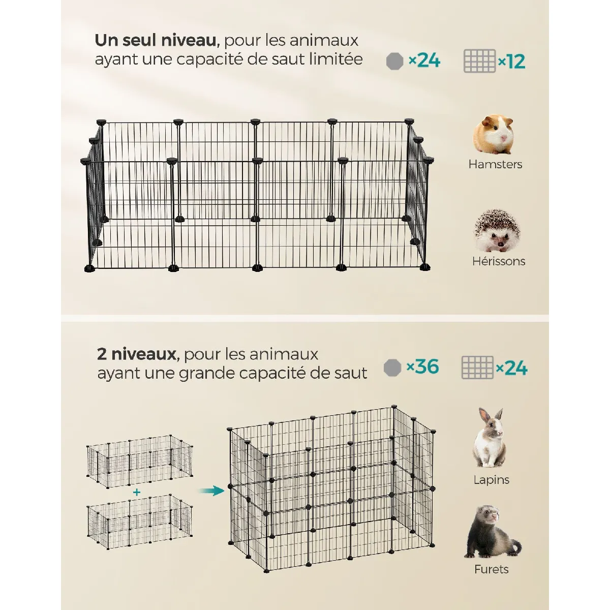 Meilleurs prix pour Enclos modulable pour petits animaux cage intérieur maillet en caoutchouc offert cochon d'inde lapin assemblage facile 143 x 73 x 46 cm noir 12_0005396