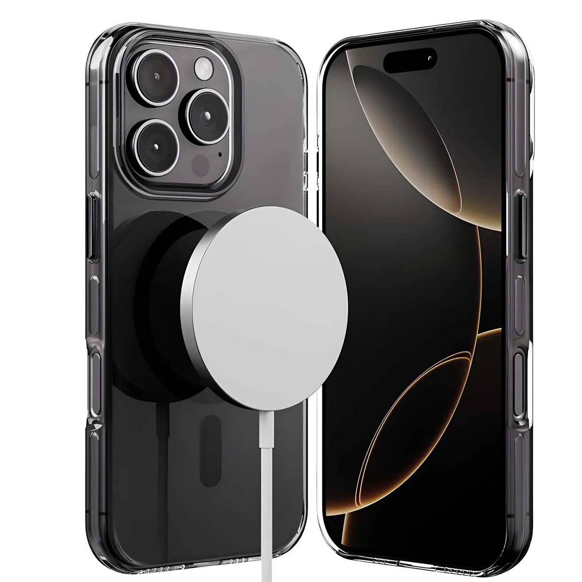 Crong Noir Coque Clear Mag Pro Pour Iphone 16 Pro Max Compatible Magsafe Transparent