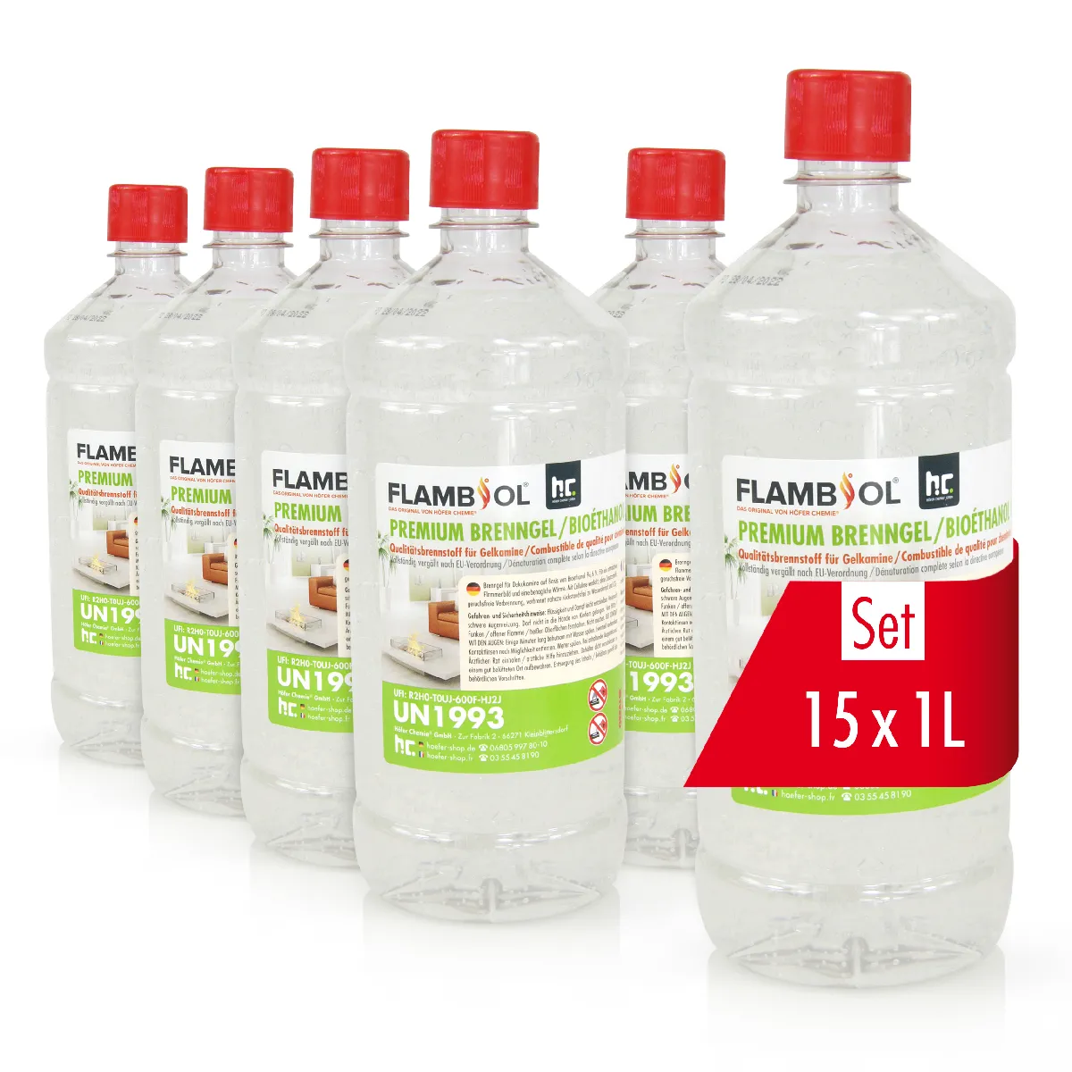 Gel combustible au bioéthanol Premium FLAMBIOL® en bouteille de