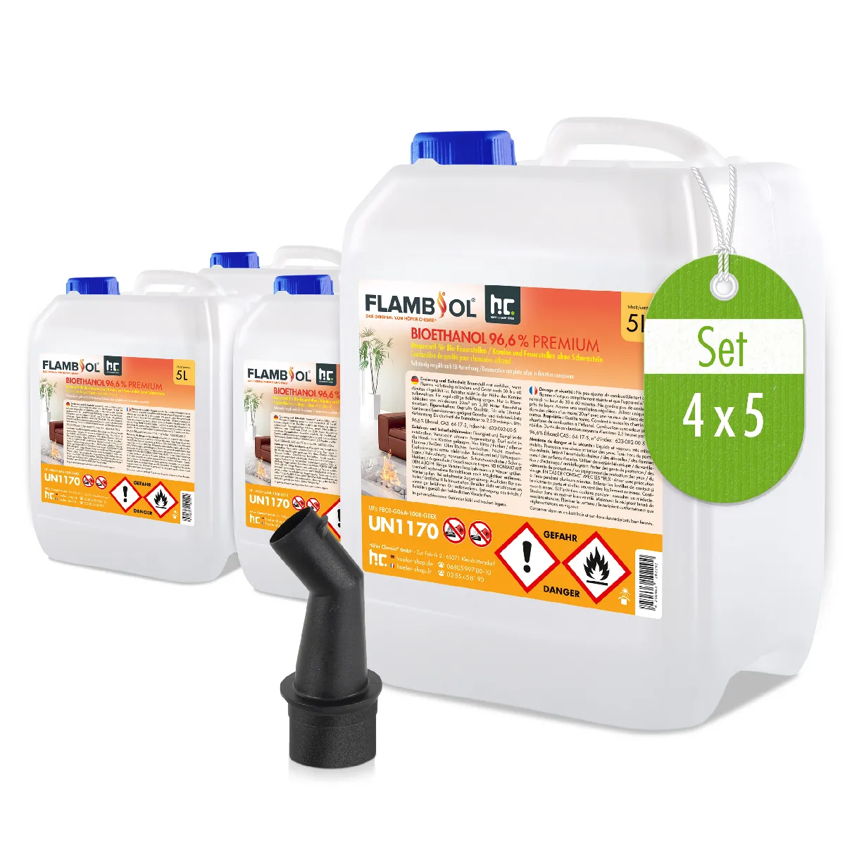 Bioéthanol 96 6% FLAMBIOL® Combustible de Cheminée en Bidon de