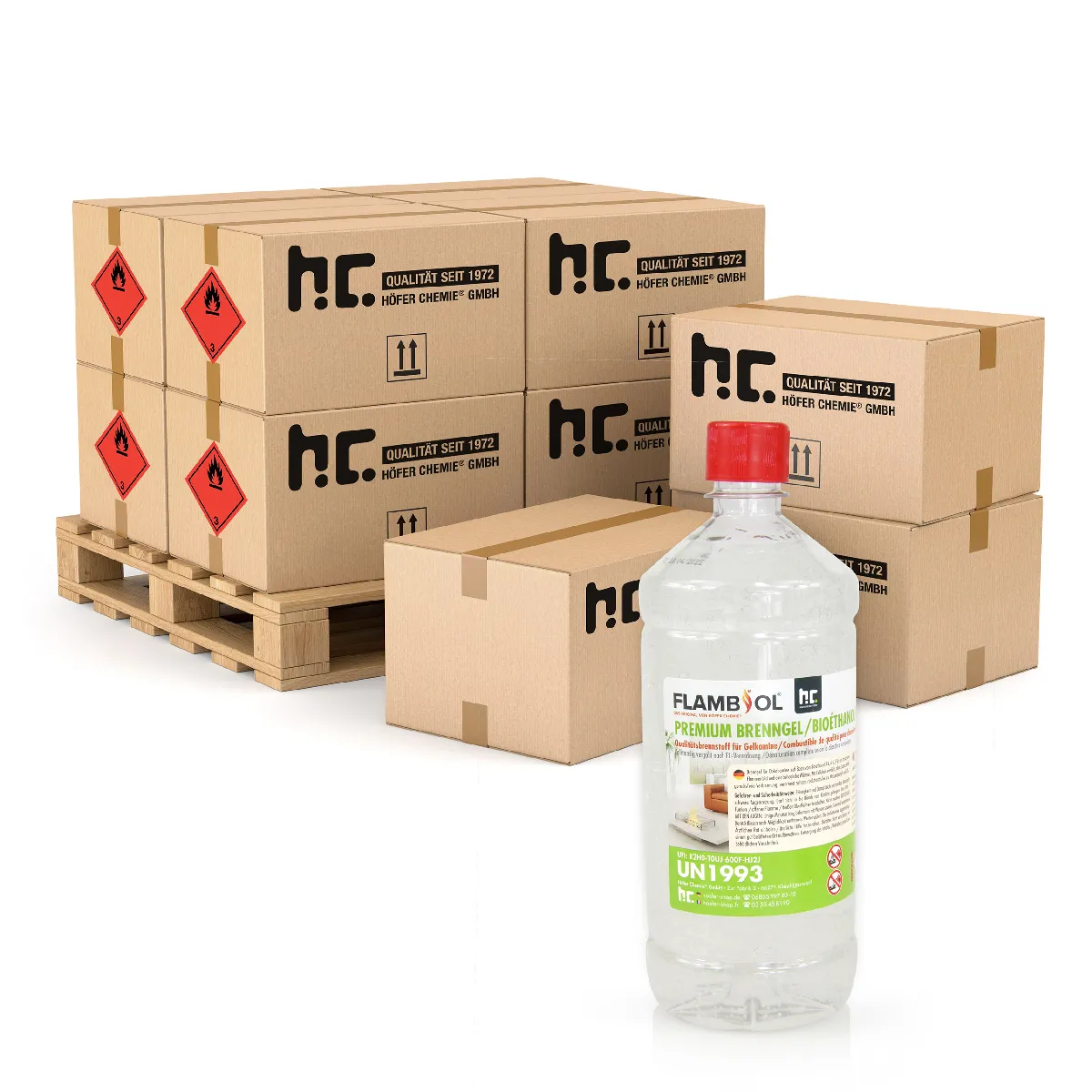 Gel de bioéthanol premium FLAMBIOL® en bouteille de pour cheminées