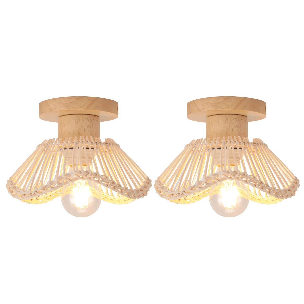 Stoex Plafonnier rond en osier - Beige
