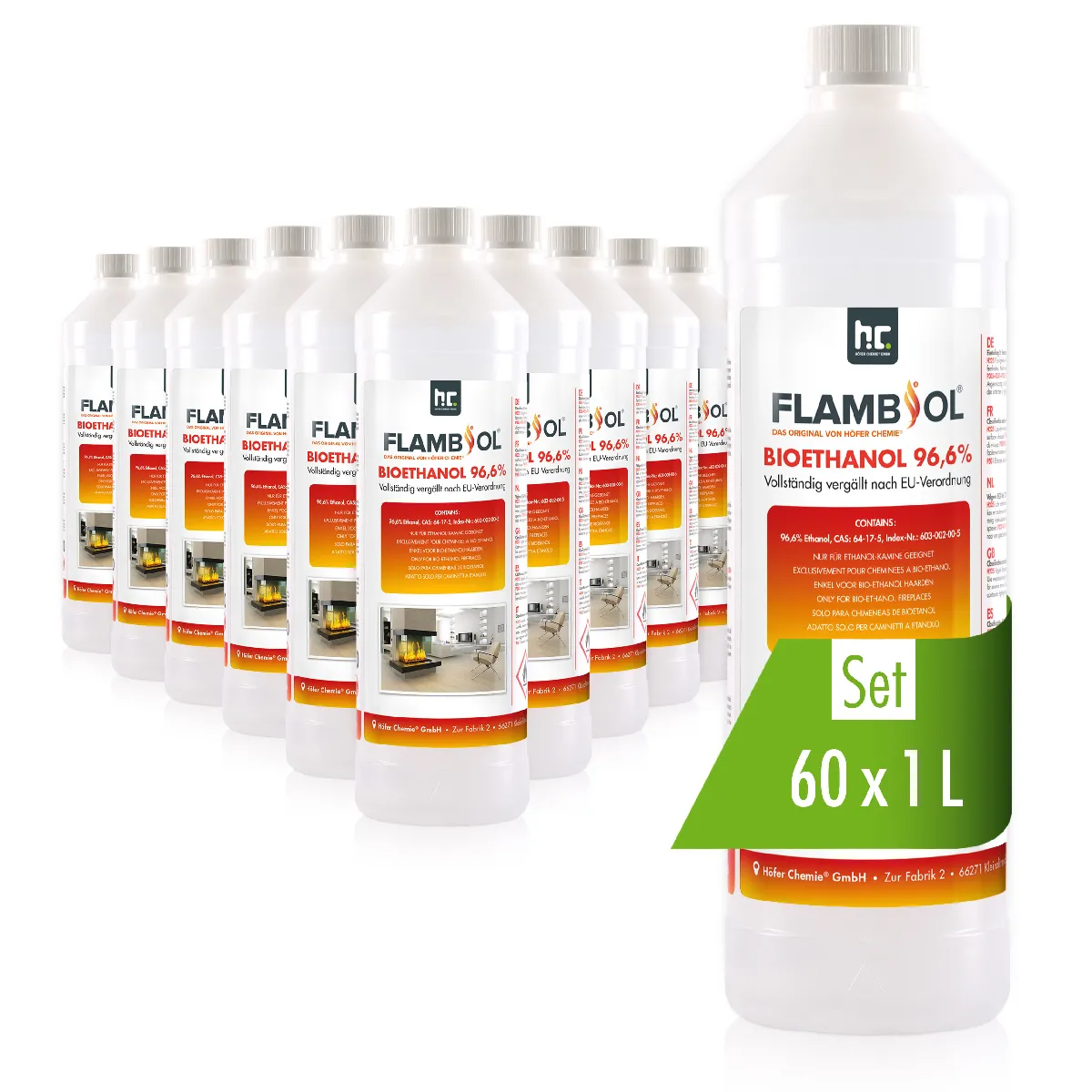 Bioéthanol Dénaturé FLAMBIOL® 96 6% Bouteille de pour Cheminées et Imprimantes 3D