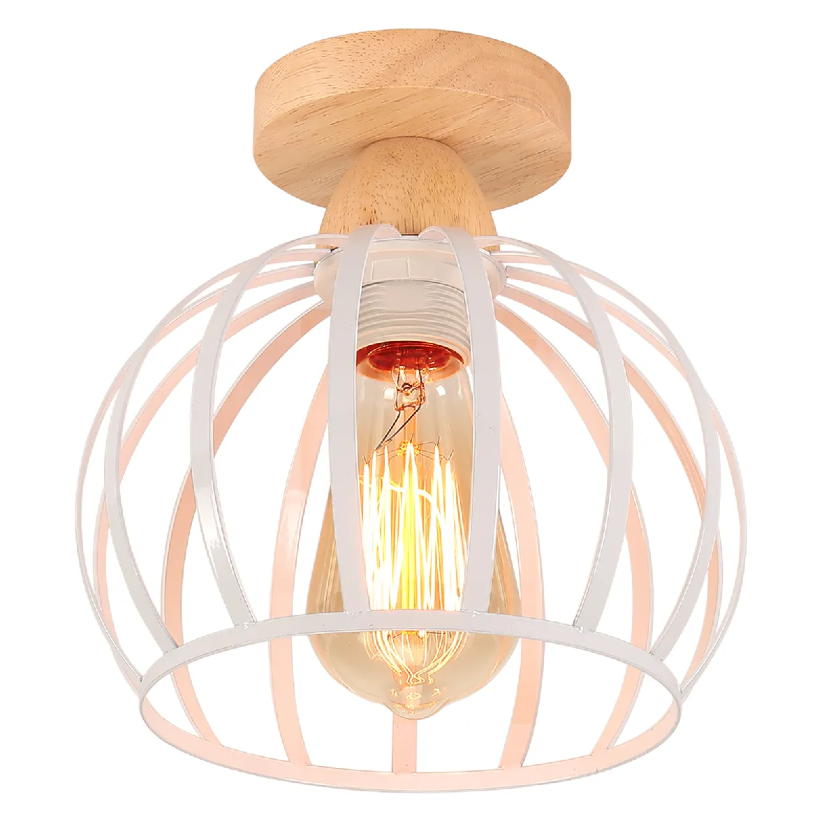 Stoex Plafonnier cage métal vintage - Blanc