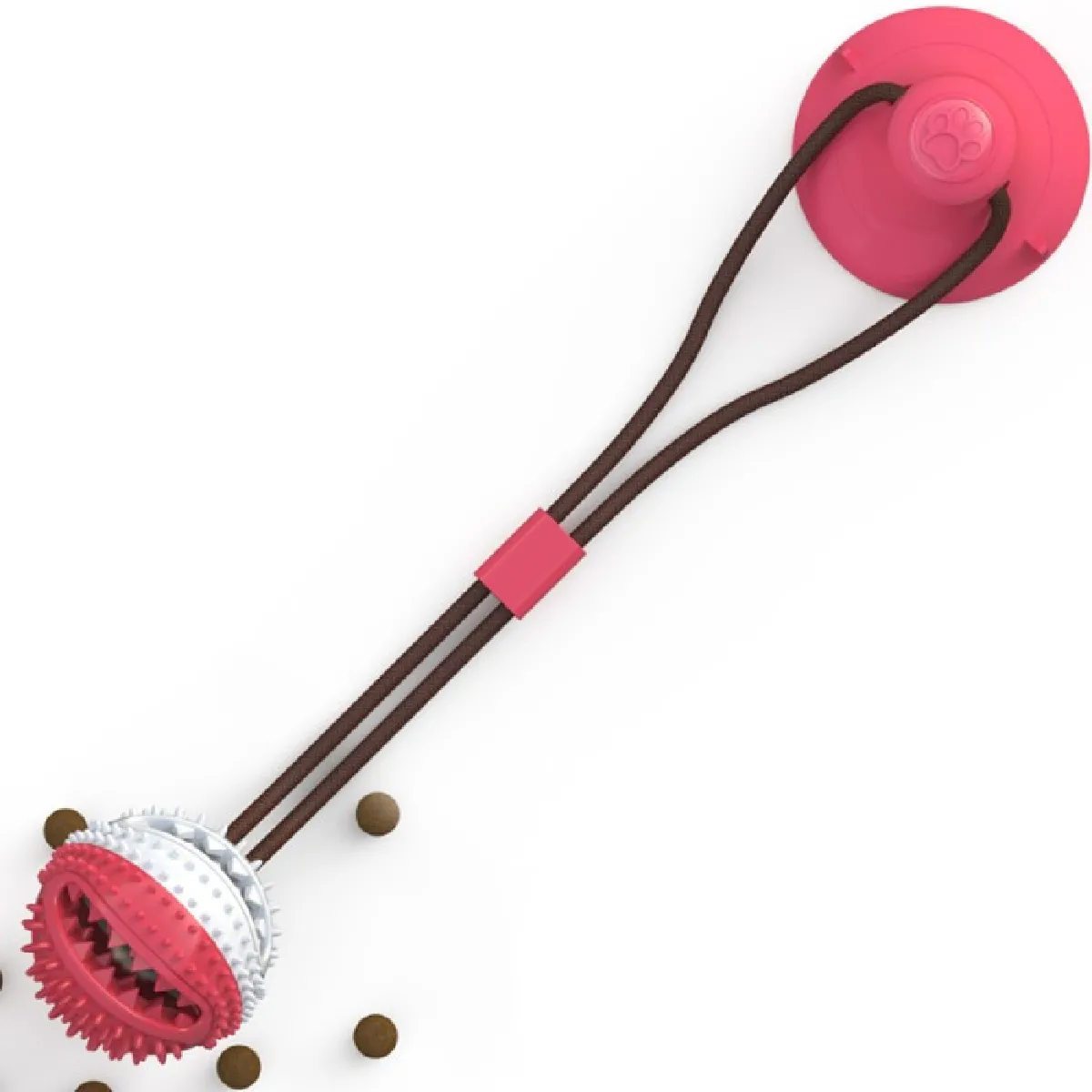 Meilleurs prix pour Jouet multifonction en caoutchouc pour chien, os à mâcher avec ventouse, rouge et blanc