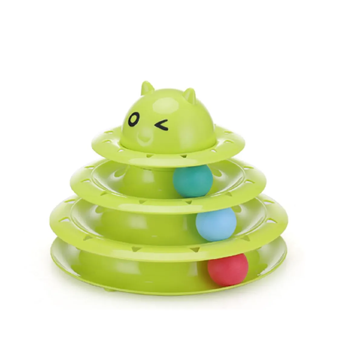 Meilleurs prix pour Jouet interactif pour chat, piste circulaire à 3 couches avec 3 balles, plateau tournant - vert