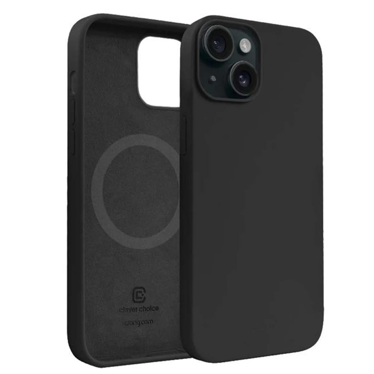 Coque MagSafe en Silicone pour iPhone 15 Plus avec Anneau Magn&eacute;tique Crong Noir