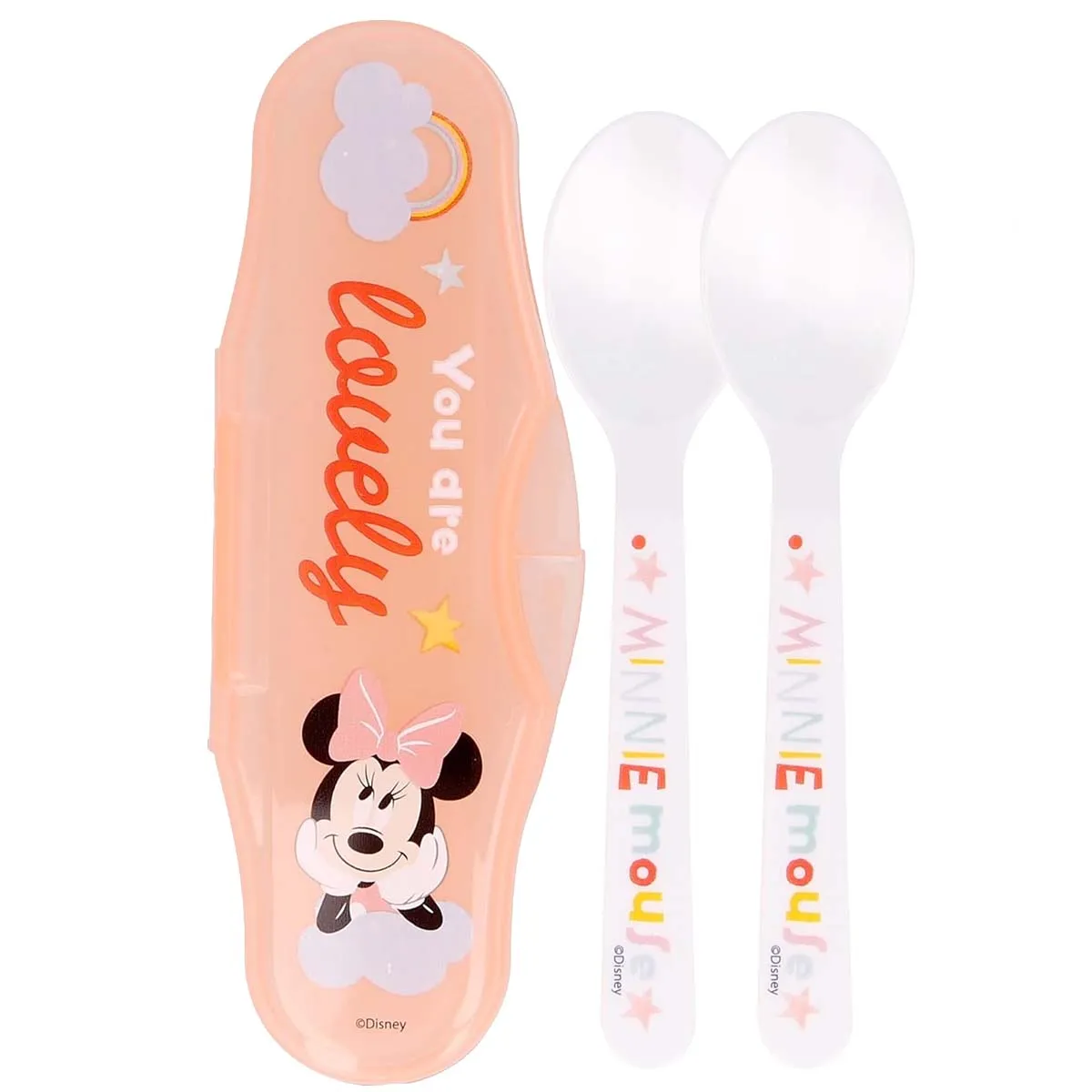 Minnie Mouse Pack de 2 Cuillères pour Bébé avec Étui de Rangement Blanc