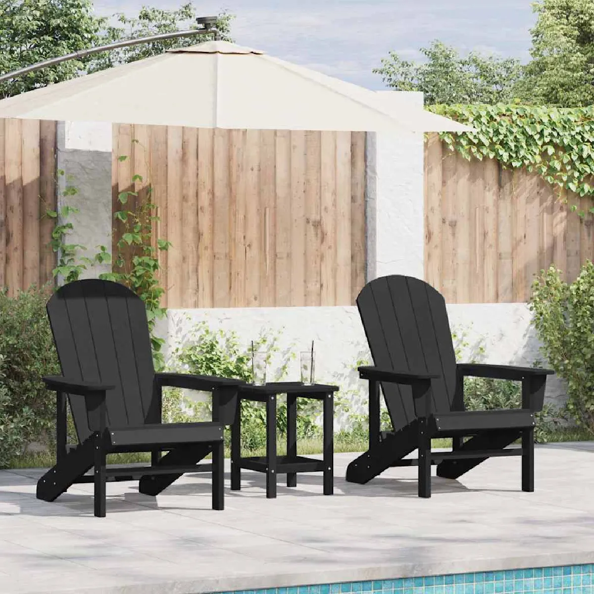 vidaXL Chaise de jardin 3 pcs Noir Polyéthylène