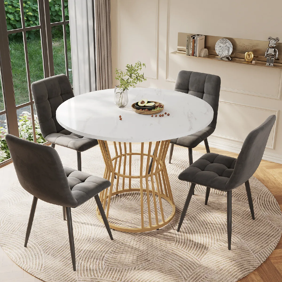Okwish Ensemble table ronde + 4 chaises - Gris foncé