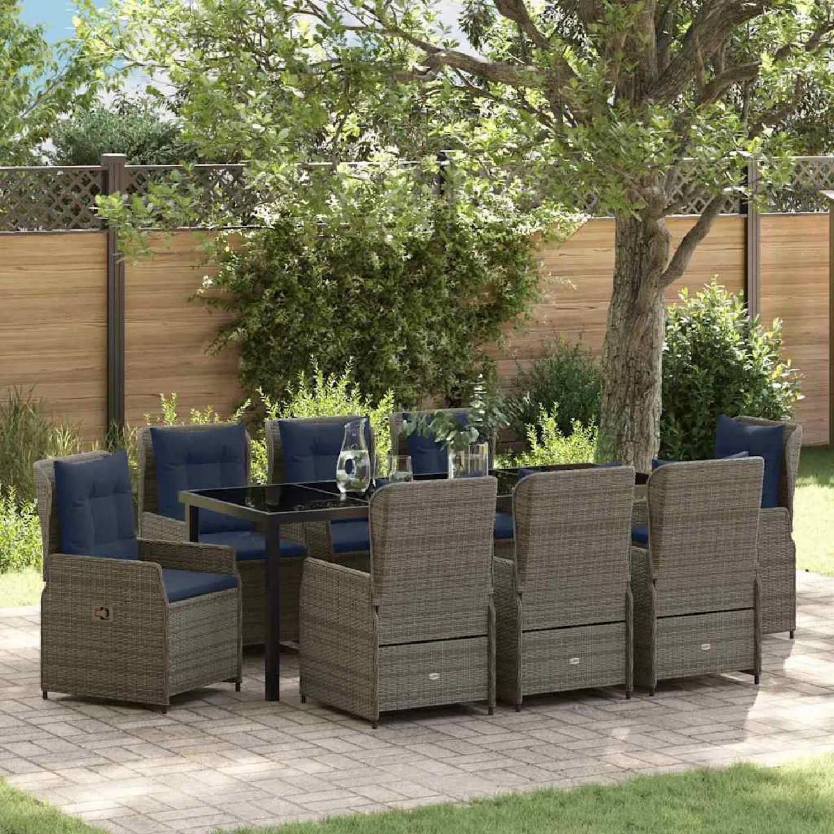vidaXL Ensemble de salle à manger pour jardin 9 pcs Poly rotin - vue 3