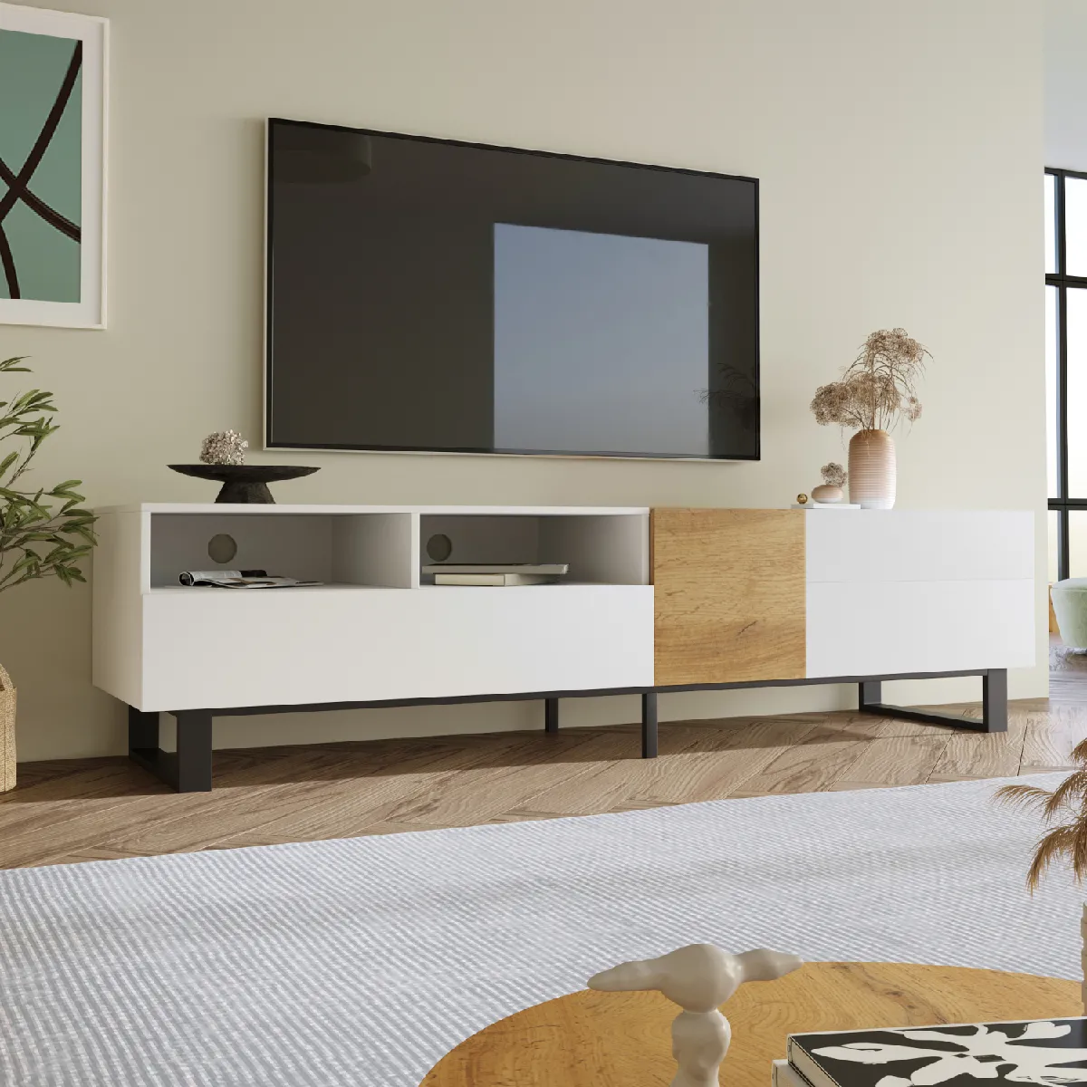 Okwish Meuble TV bas - Blanc