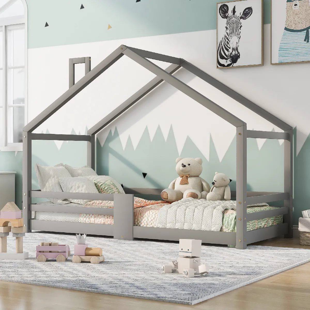 Lit enfant 90x200 cm - Lit cabane - Gris Lit enfant 90x200 cm - Lit cabane - Gris