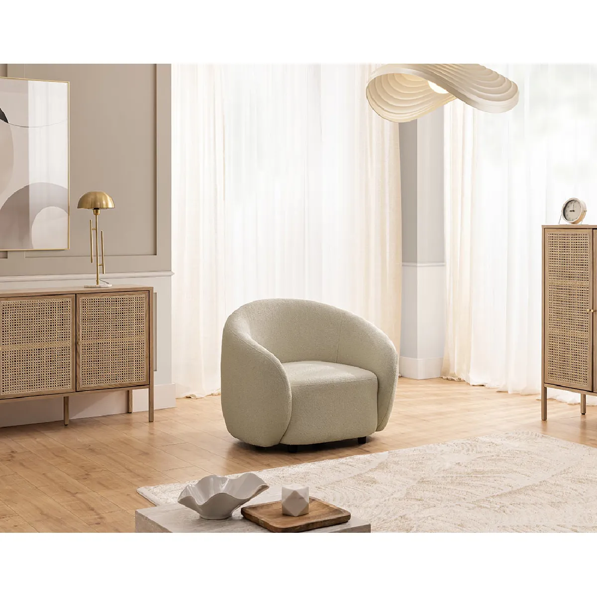 Fauteuil Relax Tissu Bouclette Rose, Motif Géométrique, Design Salon, Neuf