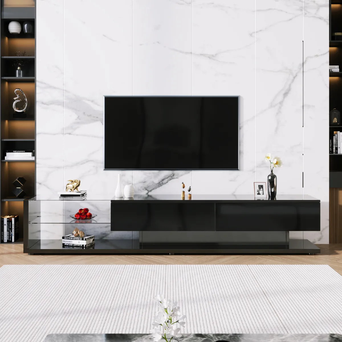 Okwish meuble TV bas LED - Noir