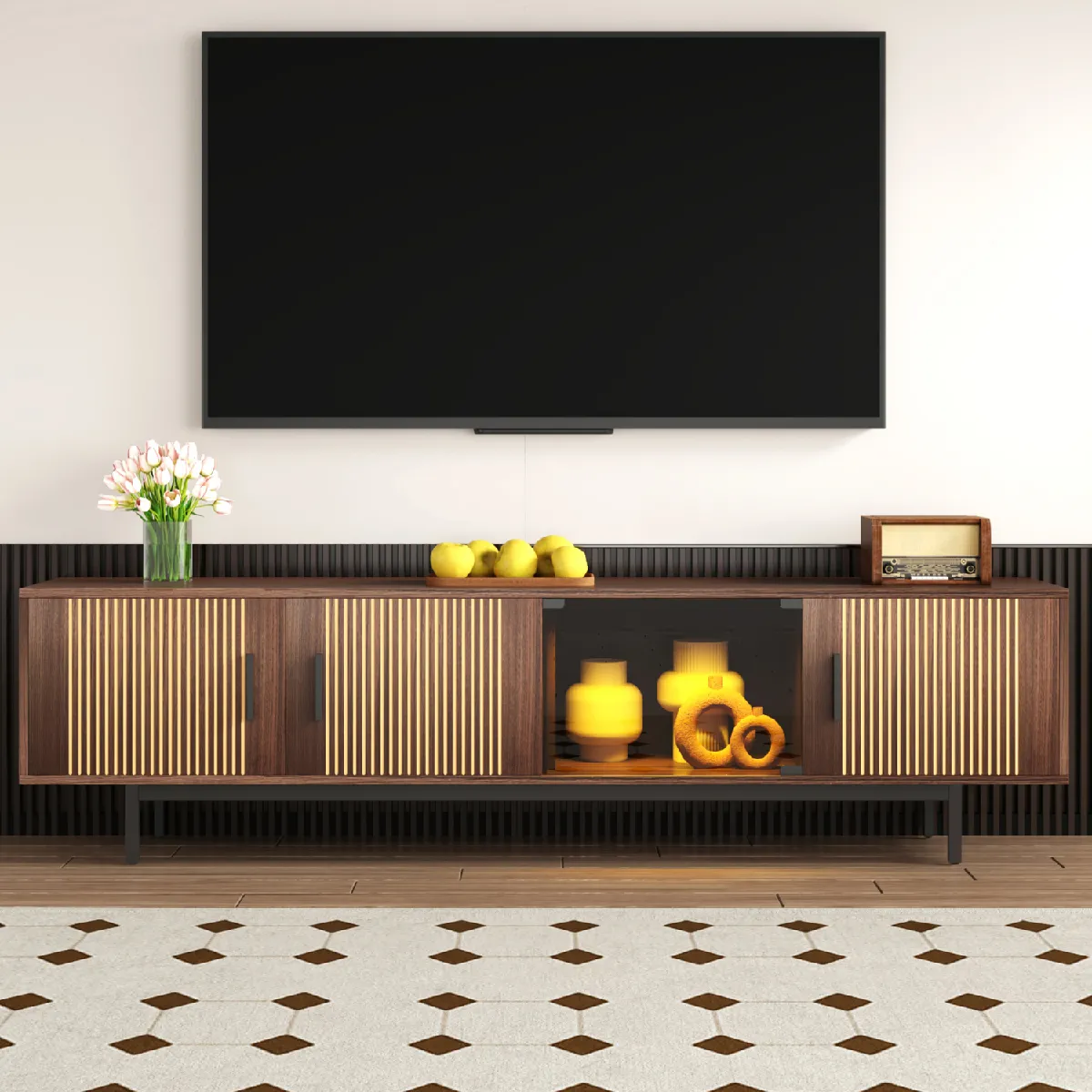 Okwish Meuble TV LED moderne - Noir