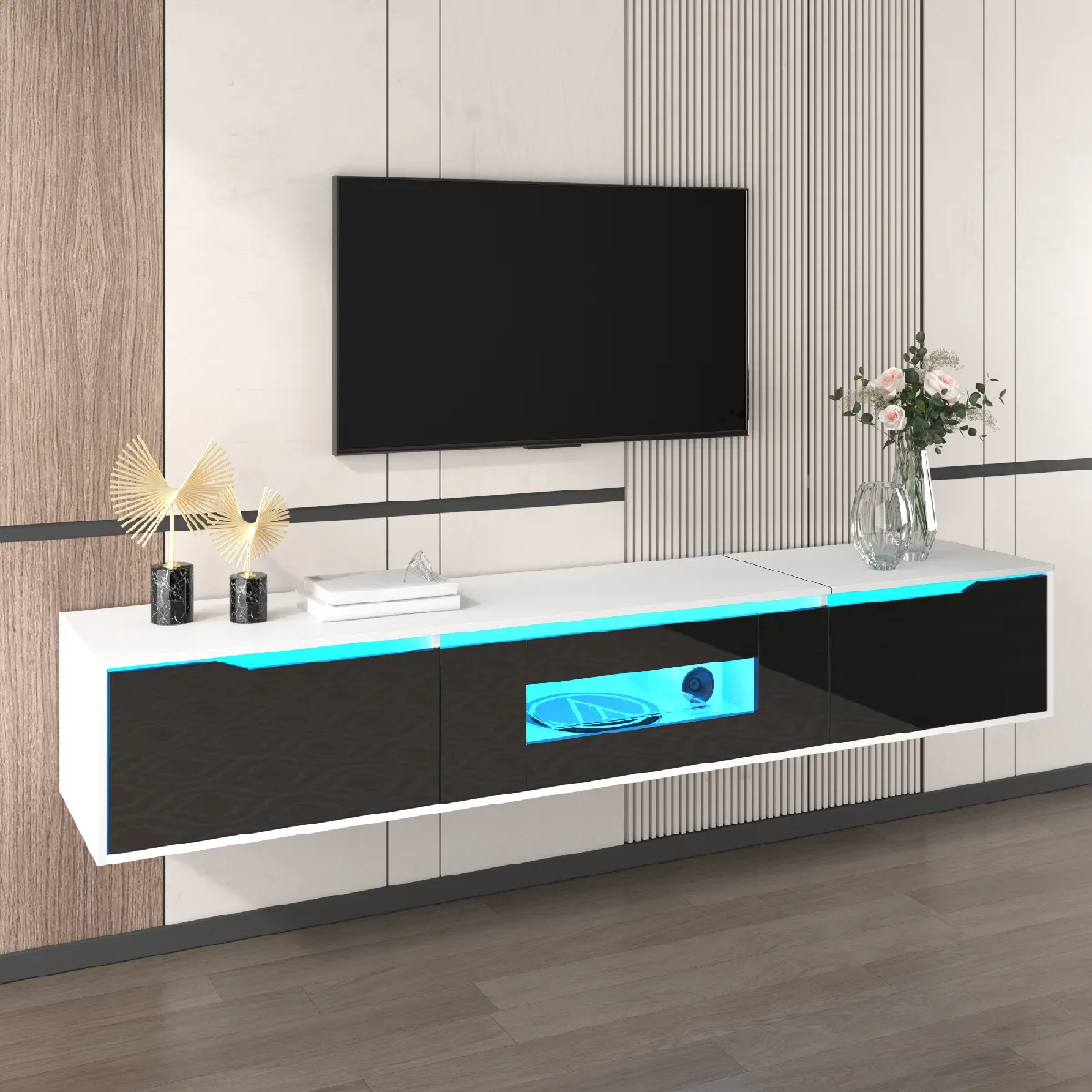 Okwish Meuble TV mural LED - Noir