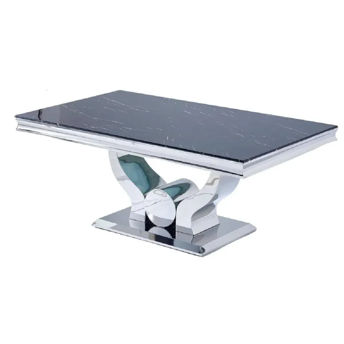 Meilleurs prix pour Table basse Trofy Chrome et plateau en verre 120x70 cm effet marbré noir
