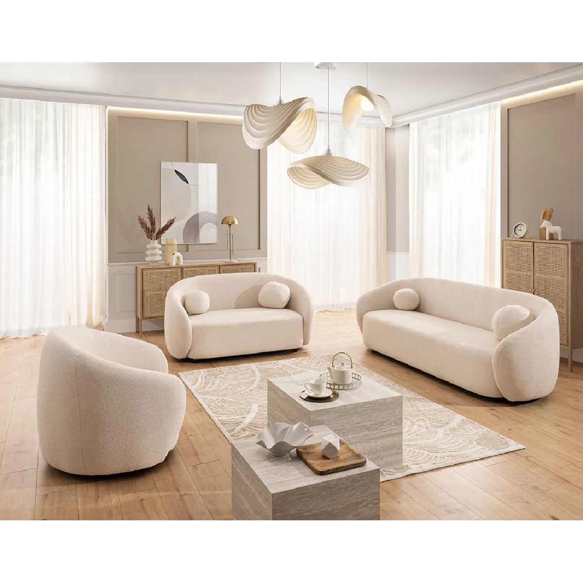 Lisa design Fauteuil Flore en tissu bouclette - Beige Lisa design Fauteuil Flore en tissu bouclette - Beige