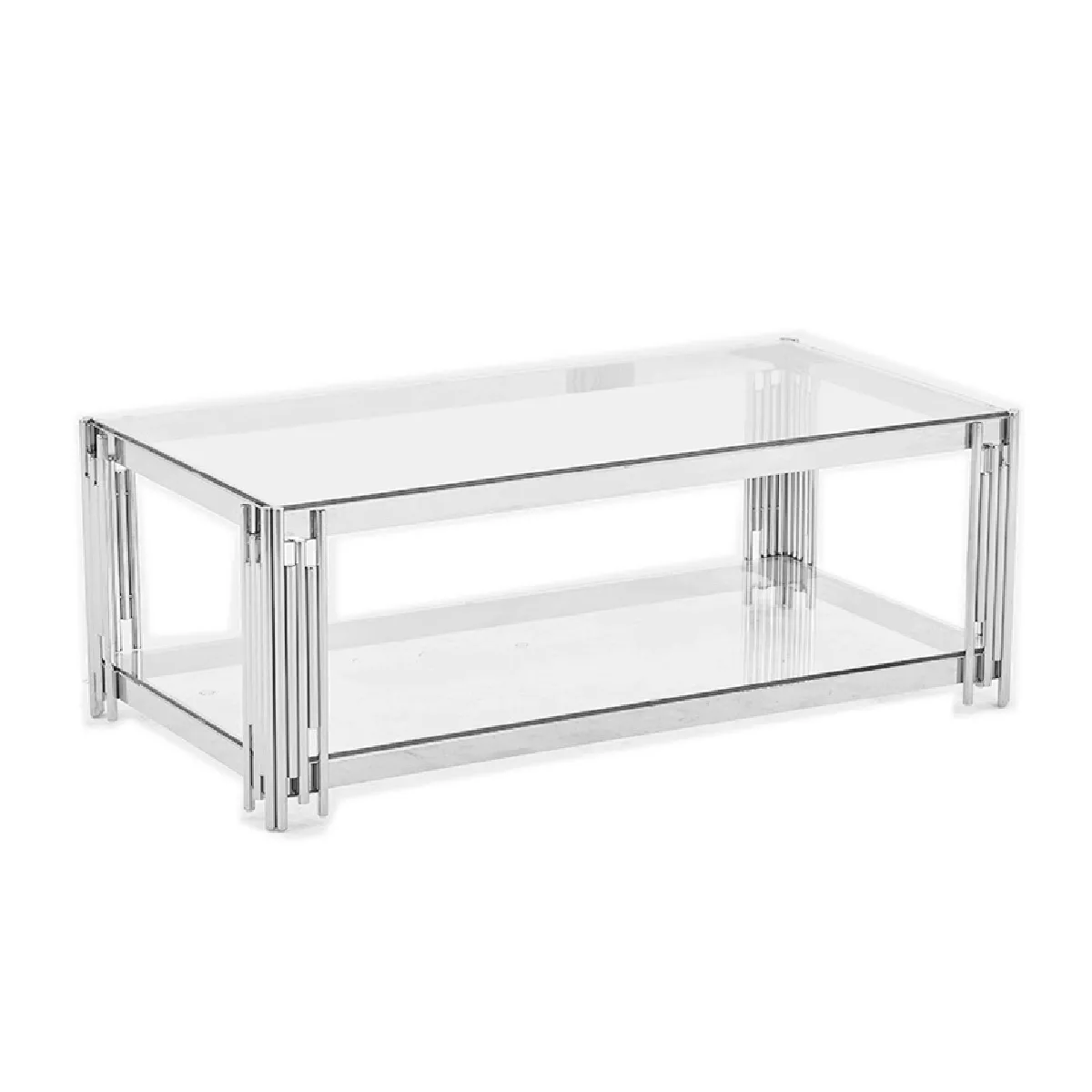 Meilleurs prix pour Table Basse Flute Chrome Verre Transparent 120x60x45 Cm