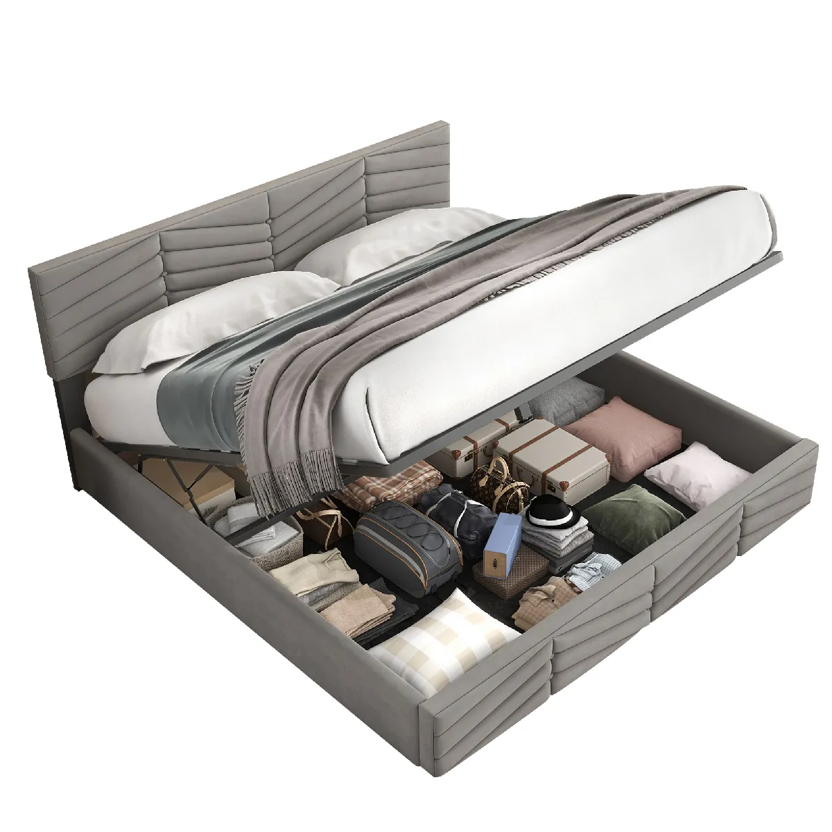 Lit coffre 140x190 cm Lit tête de lit - Gris Lit coffre 140x190 cm Lit tête de lit - Gris