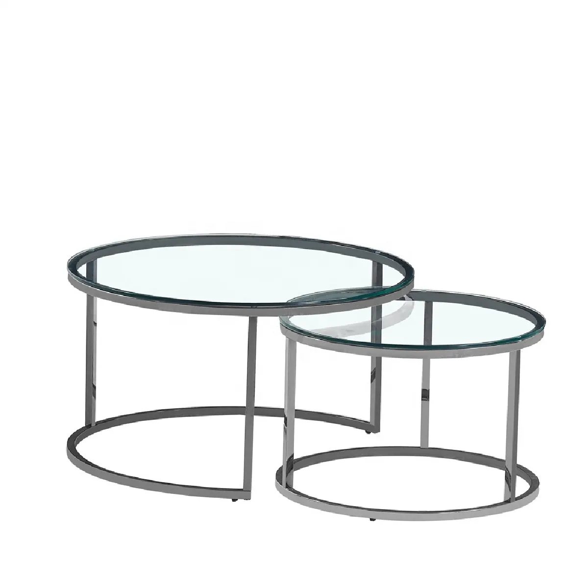 Meilleurs prix pour Lot De 2 Tables Basses Gigogne Arto Chrome Plateau Verre Transparent