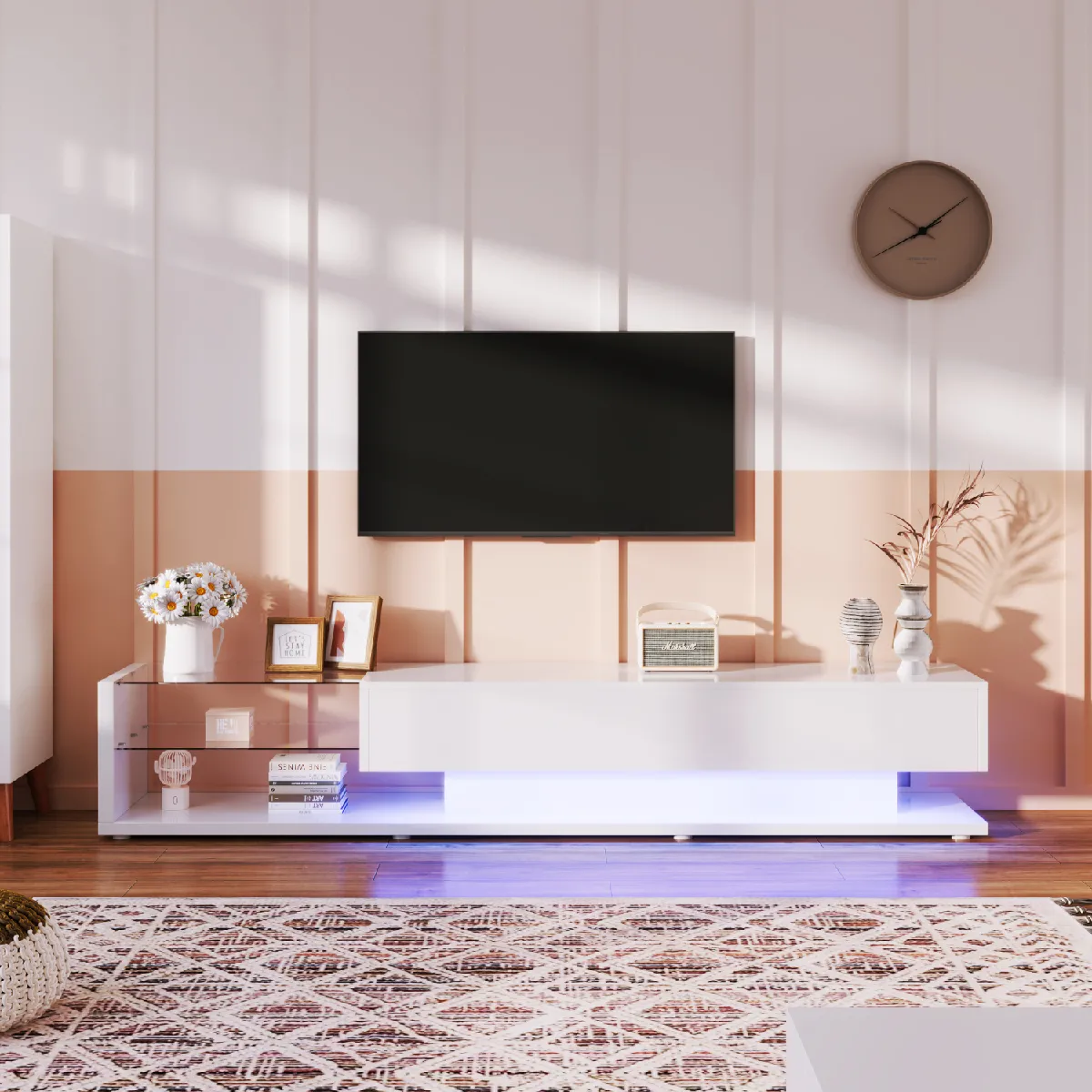 Okwish Meuble TV bas avec vitrines - Blanc