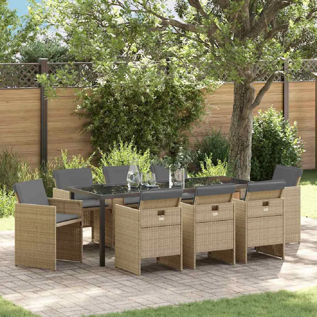 vidaXL Ensemble de salle à manger pour jardin 9 pcs Beige polyrotin