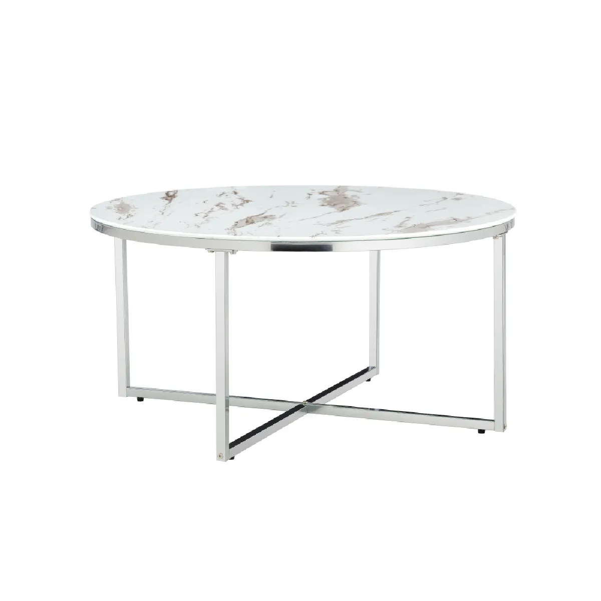 Comparer les prix de Table Basse Ronde Lorie Chrome Plateau En Verre Marbré Blanc D90 Cm