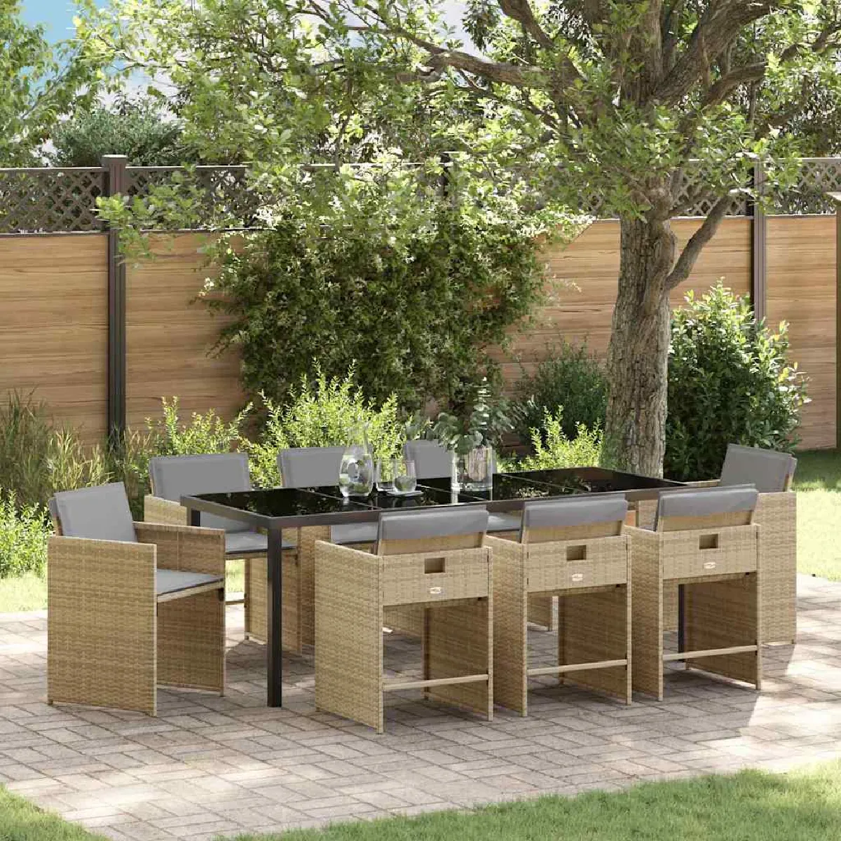 vidaXL Ensemble de salle à manger pour jardin 9 pcs Beige polyrotin