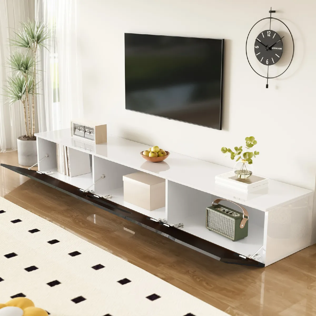 Okwish Meuble TV mural LED – Noir/blanc