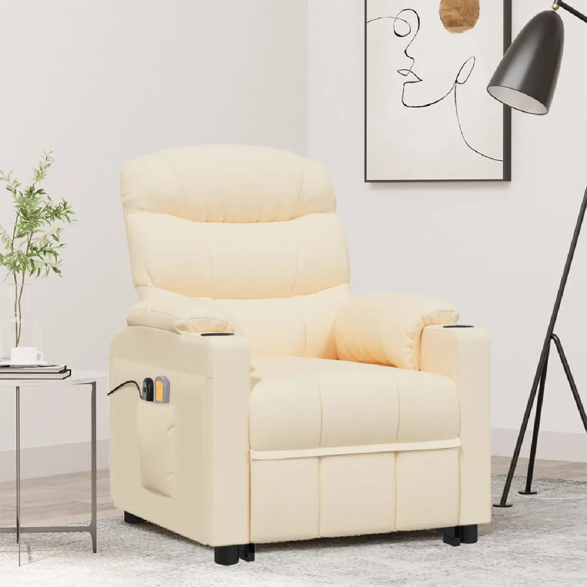 VidaXL Fauteuil de massage Crème tissu - vue 6