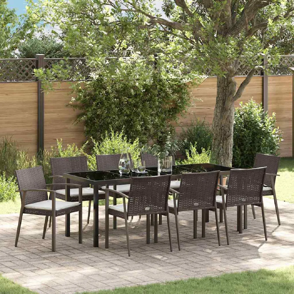 vidaXL Ensemble de dîner de jardin 9 pièces avec coussins Poly Rattan