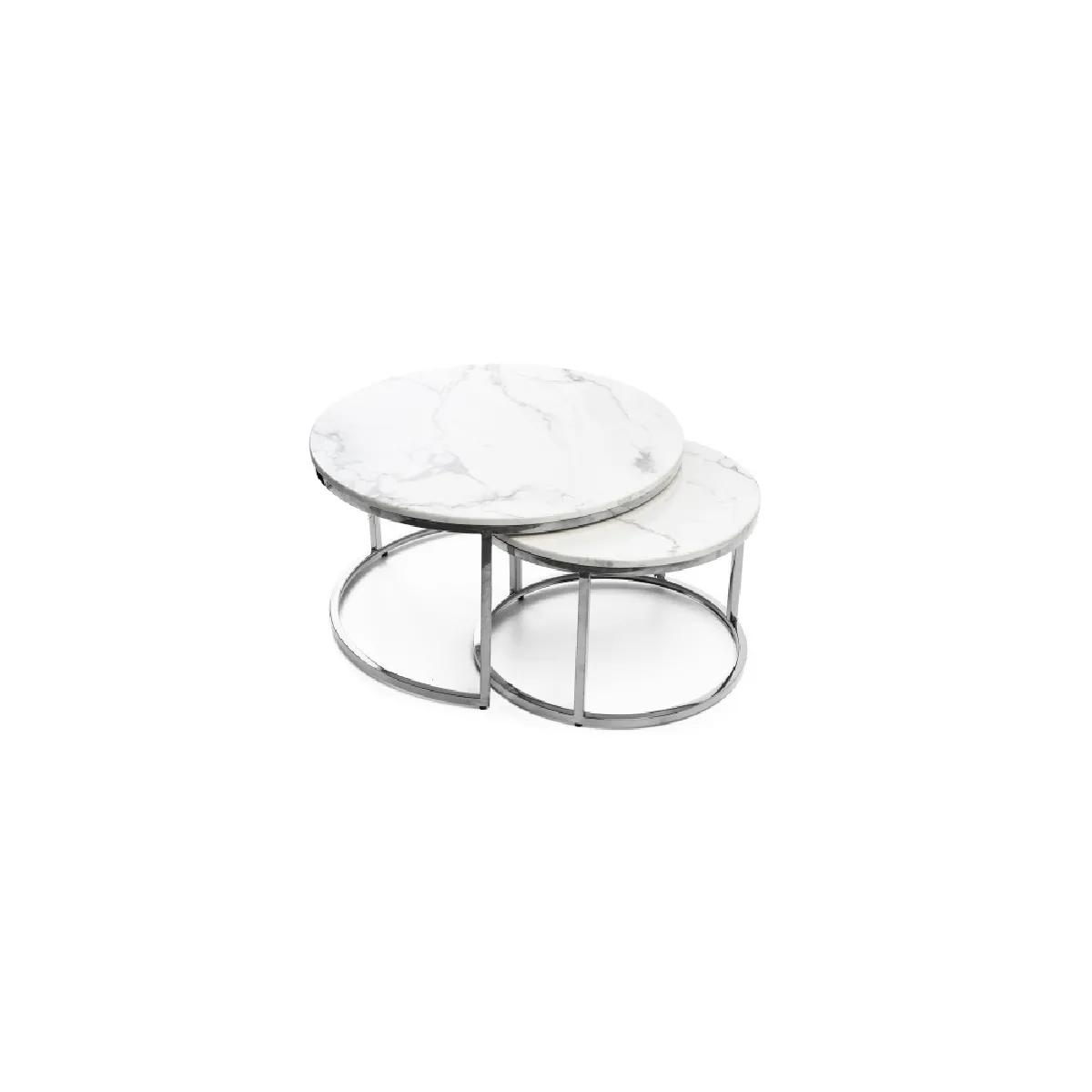 Comparer les prix de Lot De 2 Tables Basses Gigogne Arto Inox Verre Effet Marbre Blanc