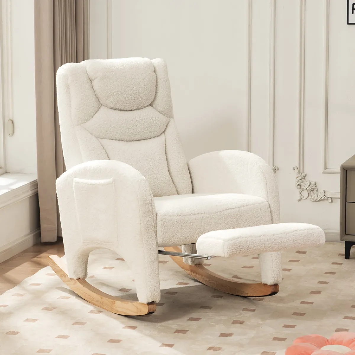Okwish fauteuil à bascule tissu teddy - Blanc Okwish fauteuil à bascule tissu teddy - Blanc